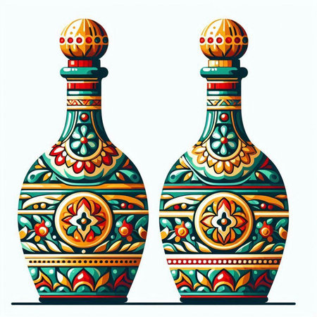 Two vases with ornament on a white background. Vector illustration.のイラスト素材