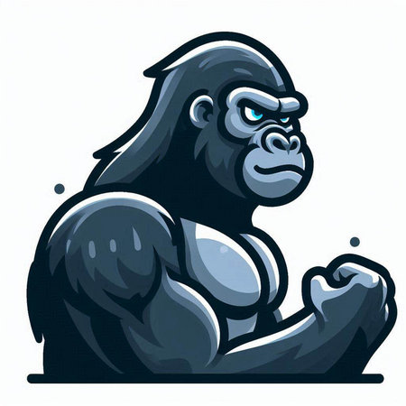 Vector illustration of a gorilla sitting on a rock. Cartoon style.のイラスト素材