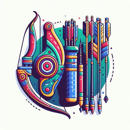 Vector illustration of decorative bow and arrow. Colorful doodle style.のイラスト素材