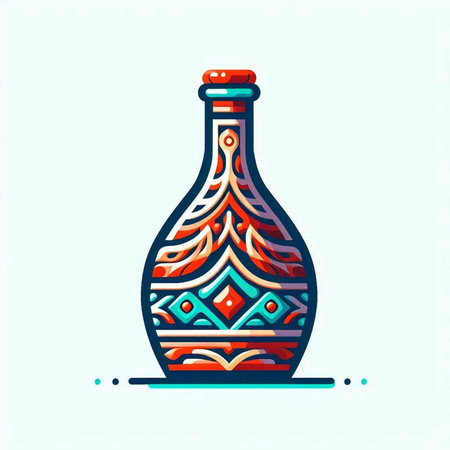 Colorful vector illustration of a bottle of wine with abstract ornament.のイラスト素材