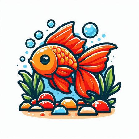 Cartoon goldfish swimming in the water. Colorful vector illustration.のイラスト素材