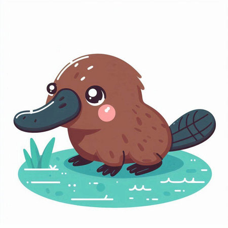 Cute cartoon platypus. Vector illustration on white background.のイラスト素材