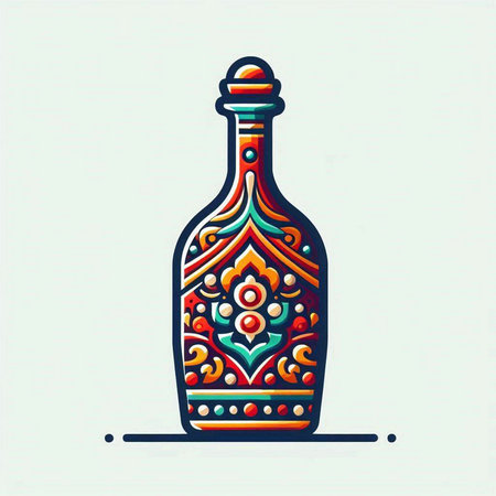 Vector illustration of a bottle of wine in ethnic style. Hand-drawn illustration.のイラスト素材
