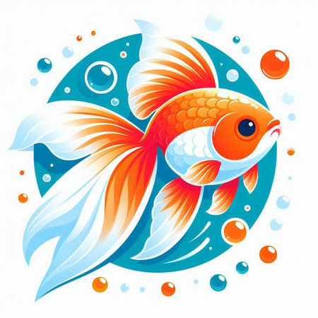 Goldfish on a background of blue water with bubbles. Vector illustration.のイラスト素材
