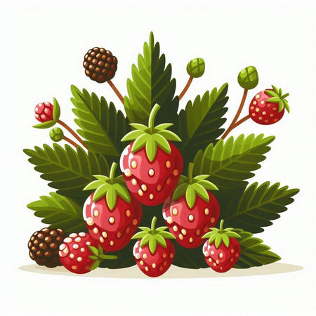 strawberry bunch with leaves and berries isolated on white background vector illustrationのイラスト素材