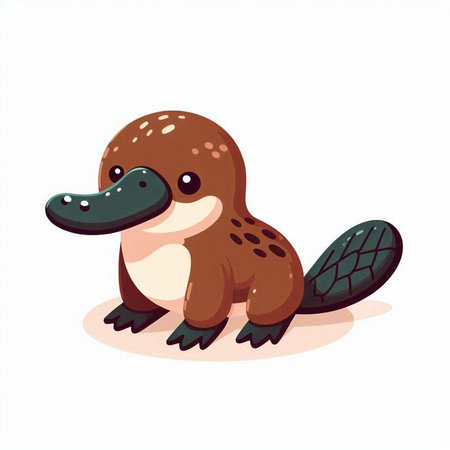 Cute cartoon platypus on white background. Vector illustration.のイラスト素材