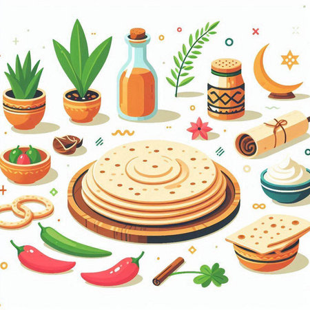 Vector illustration of a set of flat design elements for Jewish Passover holidayのイラスト素材