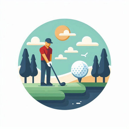 Golfer on the golf course. Flat style vector illustration.のイラスト素材