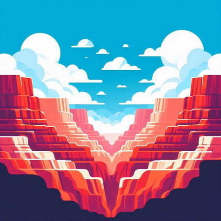 Fantasy landscape with mountains and clouds. Vector illustration in retro styleのイラスト素材