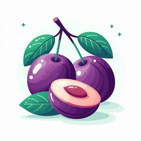 Plum fruit vector illustration. Vector illustration of ripe plums.のイラスト素材