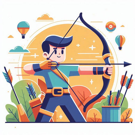 Archery man with bow and arrow. Flat style vector illustration.のイラスト素材