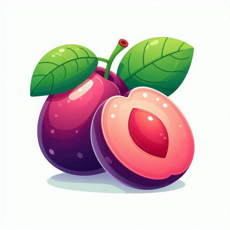 Plum fruit isolated on white background. Vector illustration in cartoon style.のイラスト素材