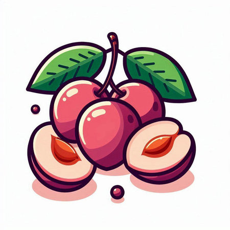 Cherry fruit icon isolated on white background. Hand drawn vector illustration.のイラスト素材
