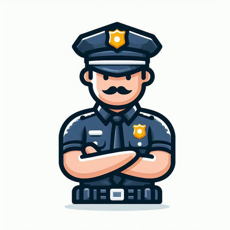 Policeman with police symbols. Police officer. Vector illustration.のイラスト素材