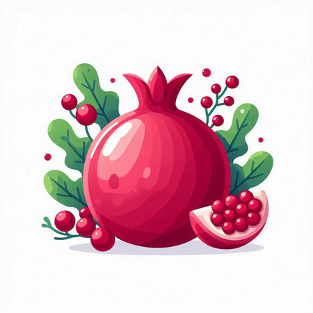 Pomegranate fruit with leaves and berries. Vector illustration.のイラスト素材