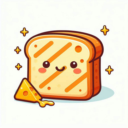 Cute slice of bread with cheese and stars. Vector illustration.のイラスト素材
