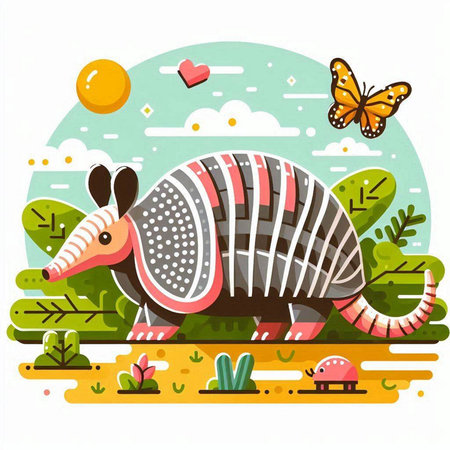Armadillo on the background of nature. Vector illustration in flat style.のイラスト素材