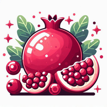 Pomegranate fruit with leaves and berries. Vector illustration.のイラスト素材