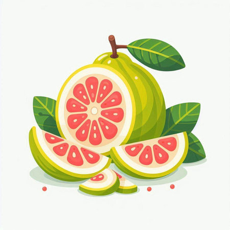 Fresh guava fruit isolated on white background. Vector illustration, flat style.のイラスト素材