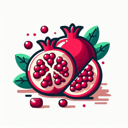 Pomegranate fruit with leaves and seeds. Vector illustration.のイラスト素材