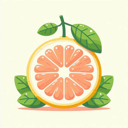 Grapefruit with leaves. Vector illustration in a flat style.のイラスト素材
