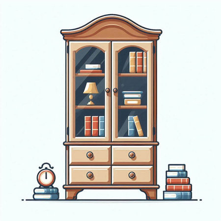 Cabinet with books. Vector illustration in a flat style.のイラスト素材