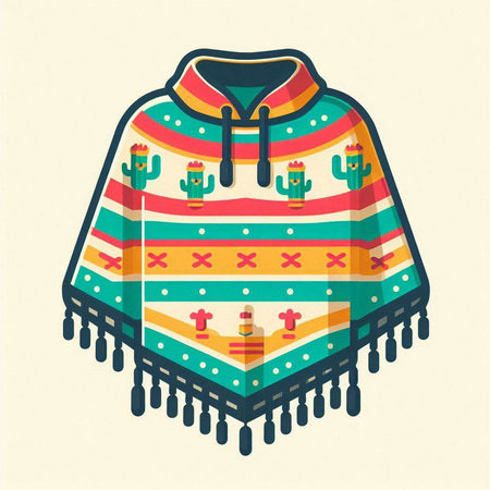 Mexican poncho in retro style. Colorful illustration.のイラスト素材