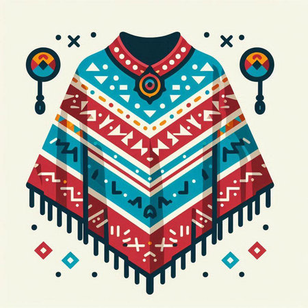 Vector illustration of a native american poncho with geometric pattern.のイラスト素材