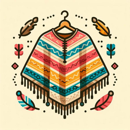 Colorful hand drawn indian poncho. Vector illustration.のイラスト素材