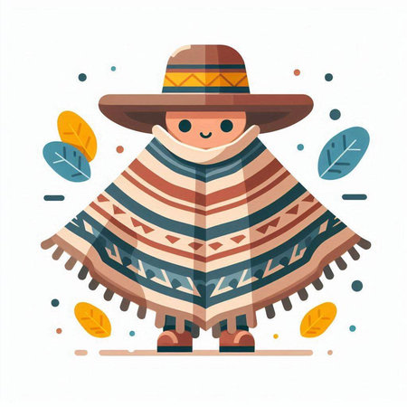 Mexican man in hat and poncho. Vector illustration.のイラスト素材