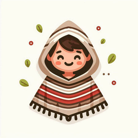 Cute little boy in a poncho. Vector illustration.のイラスト素材