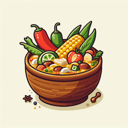 Vegetable salad in a bowl. Vector illustration of a bowl with vegetables.のイラスト素材