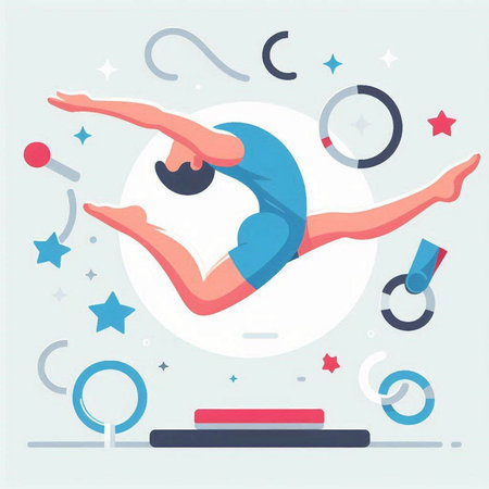 Vector illustration of a man doing gymnastics. Flat style design.のイラスト素材