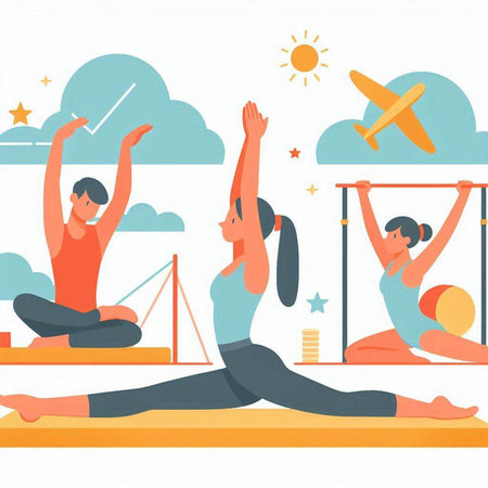 Yoga, fitness, healthy lifestyle concept. Vector illustration in flat styleのイラスト素材