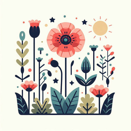 Flowers and plants in flat style. Vector illustration for your designのイラスト素材