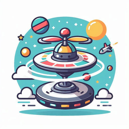 Vector illustration of a flying spaceship with planets, stars and planets.のイラスト素材