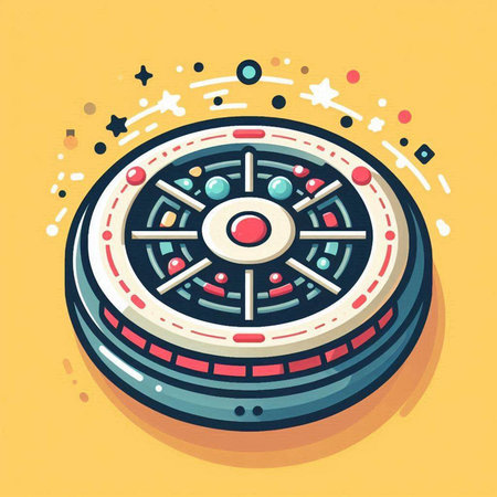 Vector illustration of a casino roulette wheel on a yellow background.のイラスト素材