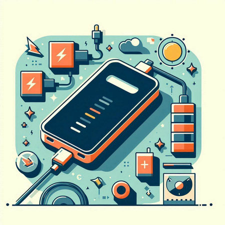 Smartphone charging battery. Power supply. Vector illustration in flat styleのイラスト素材