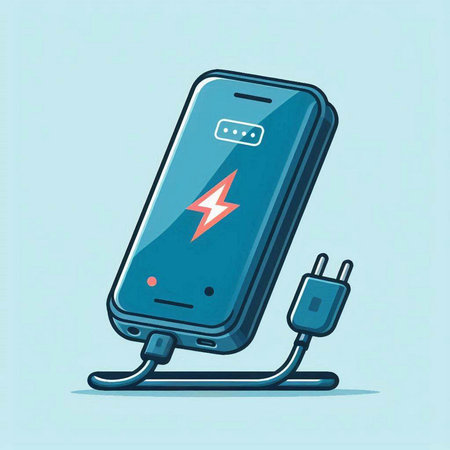 Smartphone with power cable. Vector illustration in a flat style.のイラスト素材