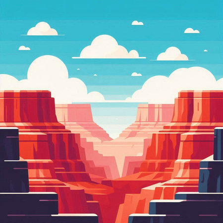 Fantasy landscape with red mountains and blue sky. Vector illustration.のイラスト素材