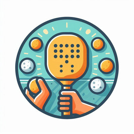 Table tennis racket and ball in hand. Vector illustration in flat styleのイラスト素材