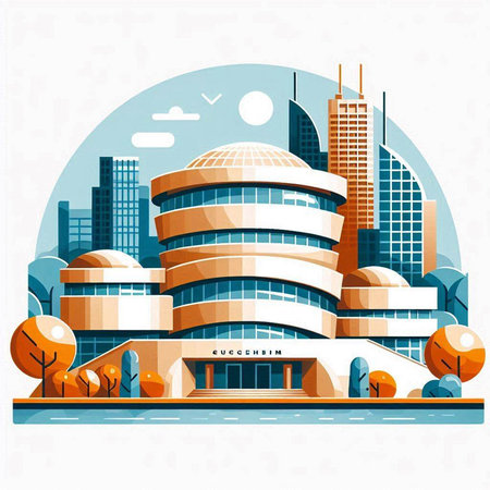 Modern office building on a background of the city. Vector illustration.のイラスト素材