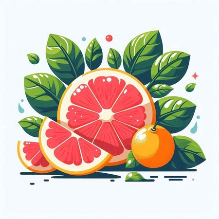 Grapefruit, orange, lemon and leaves. Vector illustration.のイラスト素材