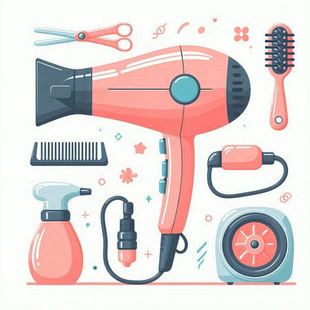 Hairdryer and hairdresser tools. Vector illustrationのイラスト素材