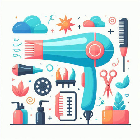 Hairdryer and hairdresser tools. Vector illustrationのイラスト素材