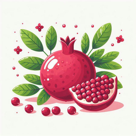 Pomegranate fruit with leaves and berries. Vector illustration.のイラスト素材