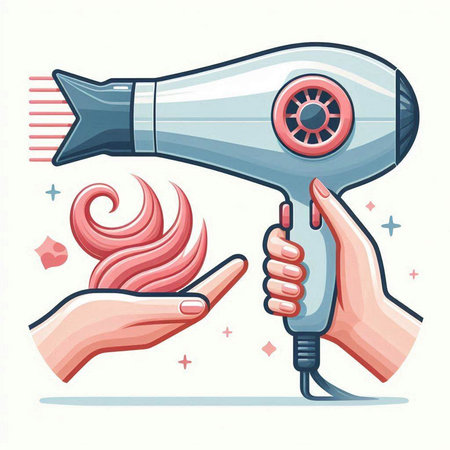 Hairdryer in hand. Vector illustration in cartoon style.のイラスト素材