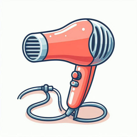 Hair dryer isolated on white background. Hand drawn vector illustration.のイラスト素材
