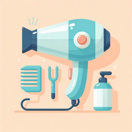 Hair dryer and tools in flat style. Vector illustration.のイラスト素材