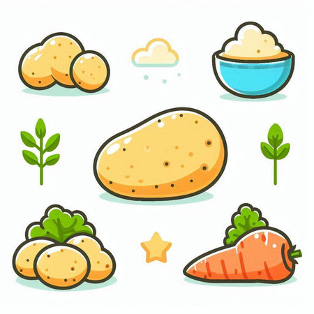 Potato icon set. Isolated vector illustration on white background.のイラスト素材